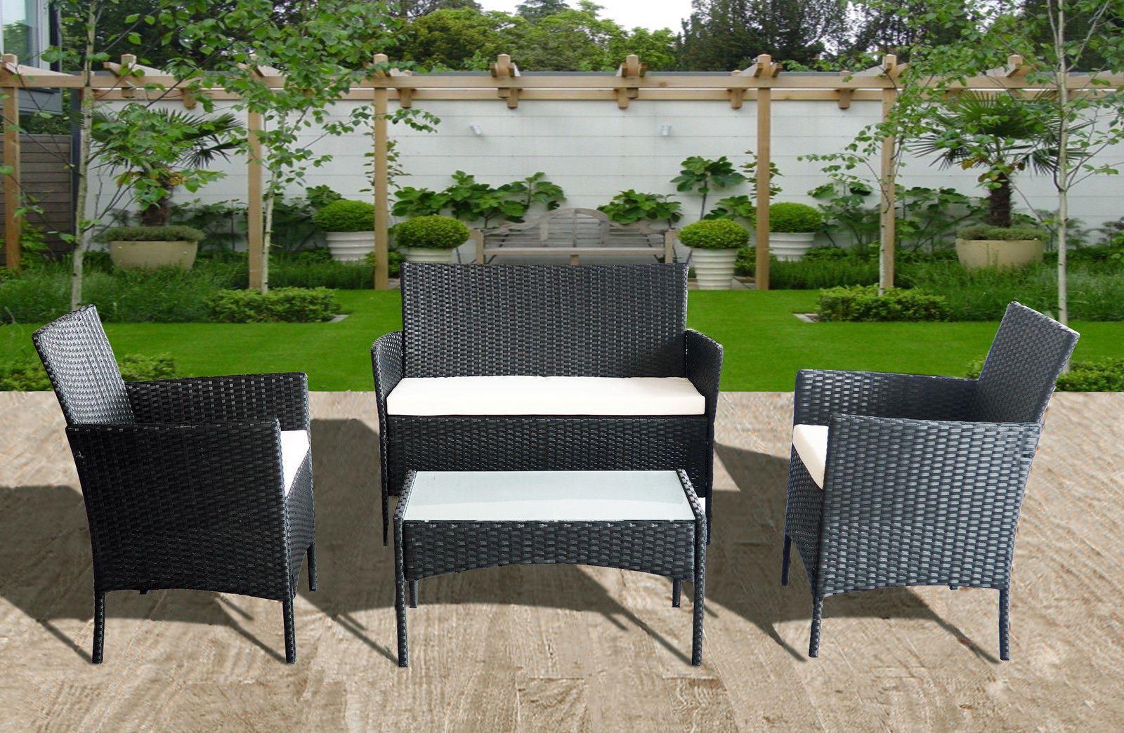 Rattan 4 Piece Set Outdoor Garden Patio Furniture With Table Sofa Chairs Bright Associates - Rattan Garden Patio Furniture Set